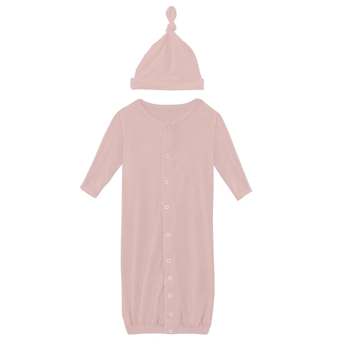 Kickee Pants Layette Gown Converter & Single Knot Hat Set in Baby Rose (Micro-Preemie)