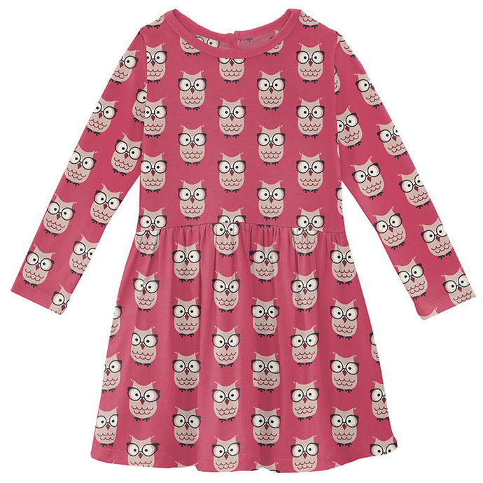 Kickee Pants Print Long Sleeve Twirl Dress Taffy Wise Owls
