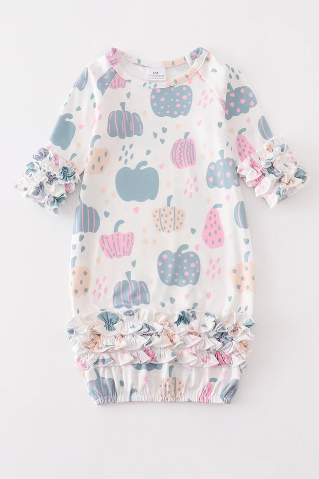 Multicolor pumpkin ruffle baby gown