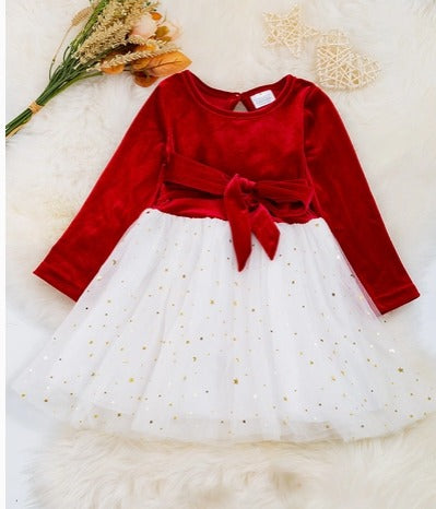 Red Velvety Fabric with Tulle Skirt Dress