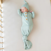 Kyte Baby Ribbed Knotted Gown with Hat Set in Sage - Newborn
