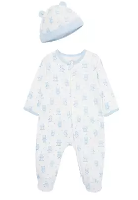 Little Me Baby Boys Happy Bear Footie and Hat Pajama Set