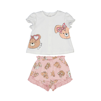 Mayoral Baby Pink Newborn Shorts and T-Shirt Set