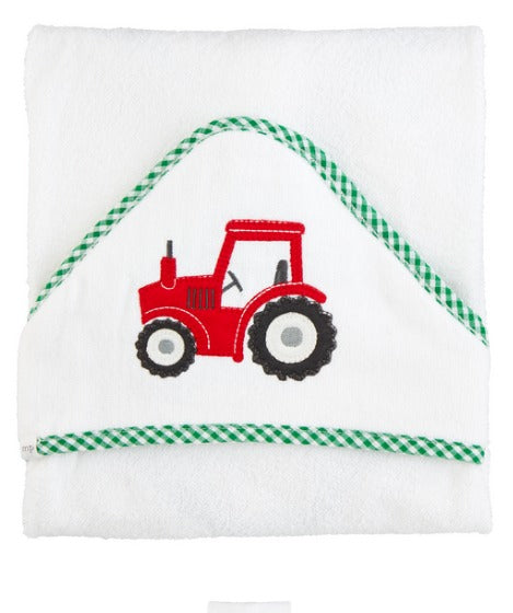 Mudpie Tractor Applique Hooded Towel