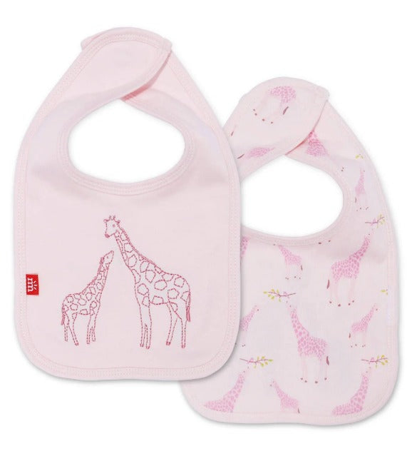 Magnetic Me Pink Jolie Giraffe Organic Cotton Magnetic Reversible Bib