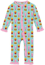 KicKee Pants Print Classic Ruffle Coverall with Zipper in Summer Sky Cheeseburger