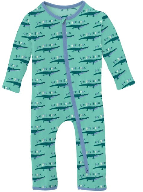 KicKee Pants Print Coverall with 2 Way Zipper in Glass Later Alligator