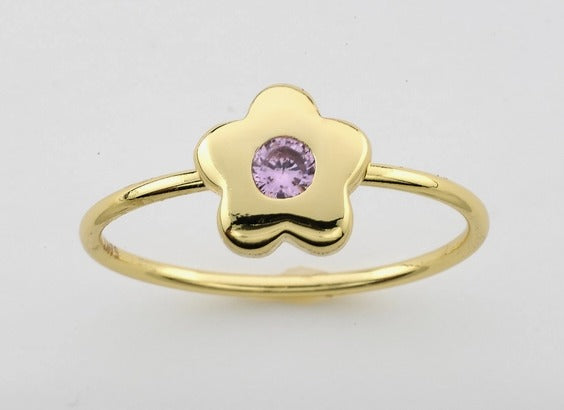 Lmts 14k Gold Plated Flower Ring w/ Pink Sapphire Stone