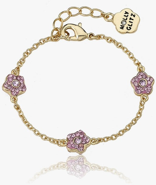 Lmts Crystal Flower Chain Bracelet Pink