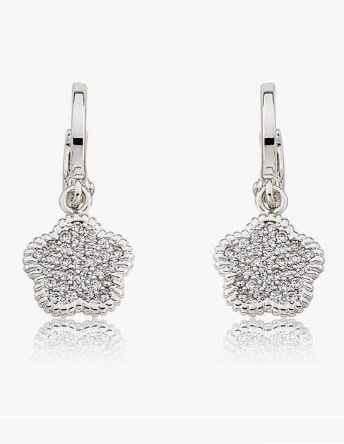 Lmts Silver Micro Pave Flower Earrings