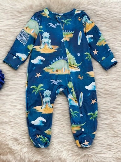 Dinosaur on a Island print Baby Footie