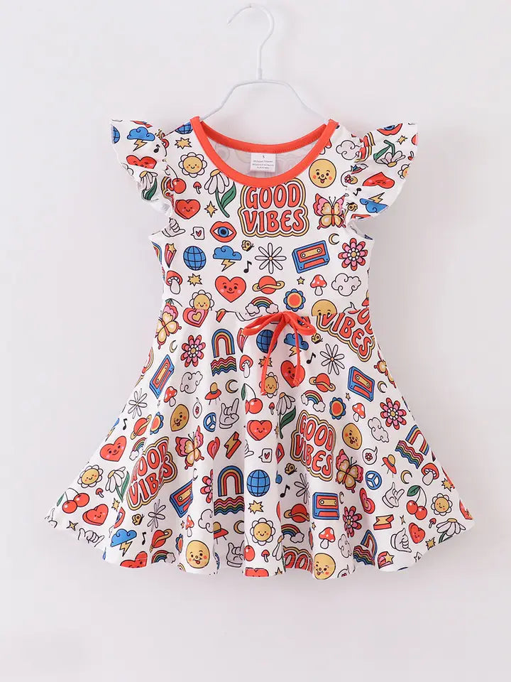 Retro 80S Good Vibes Ruffle Girl Dress – Just For Babies, Inc