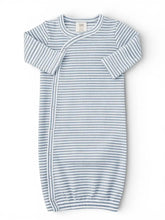 Dusty Blue Stripe / Ribbed Gown W/ Hat 0-3M