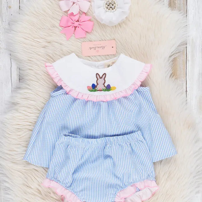 Marie Nicole Blue Striped Poplin Bunny Vintage Bloomers Outfit