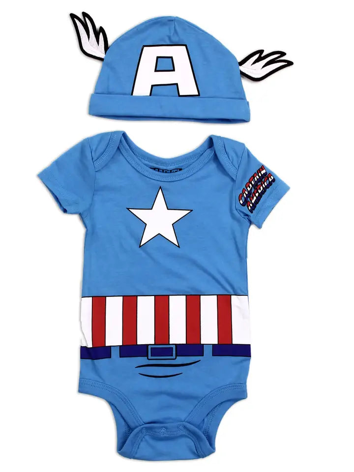 Captain America Boys Creeper & Hat Set