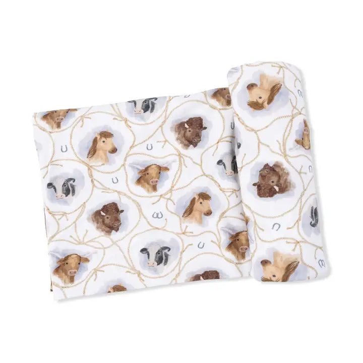 Angel Dear Farm Animals Rope Cameos Uni - Swaddle Blanket