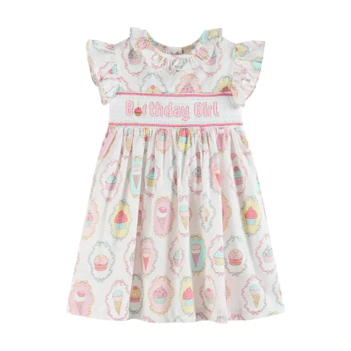 Lil Cactus Pink and White Birthday Girl Smocked Dress