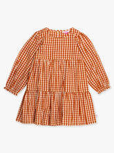 Rugged Butts Girls Classic Rust Gingham Woven Long Sleeve Tiered Twirl Dress