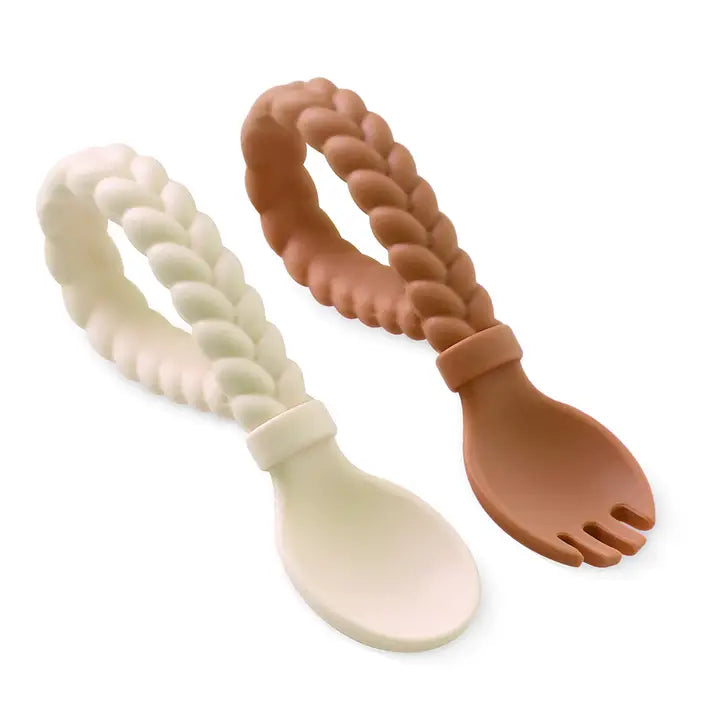 Itzy Ritzy Sweetie Spoons Spoon + Fork Set | Buttercream + Toffee