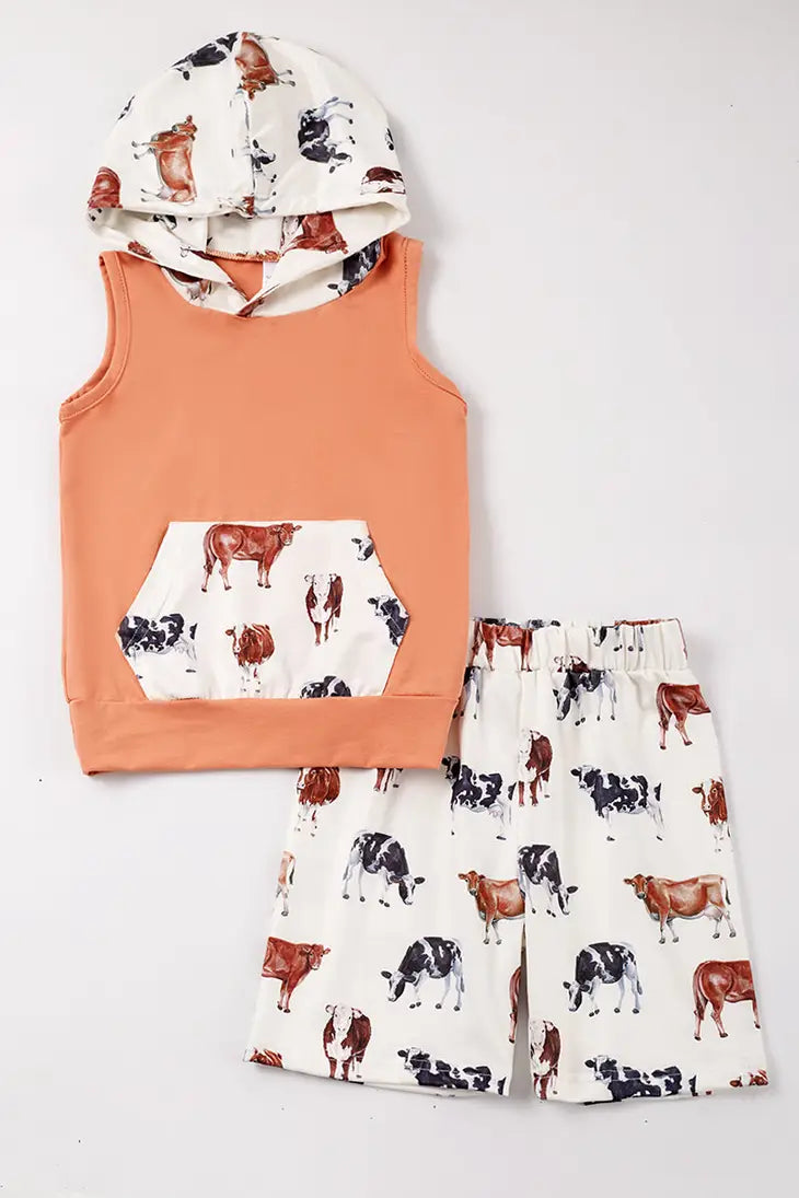 Cattle Print Hoodie Short Set