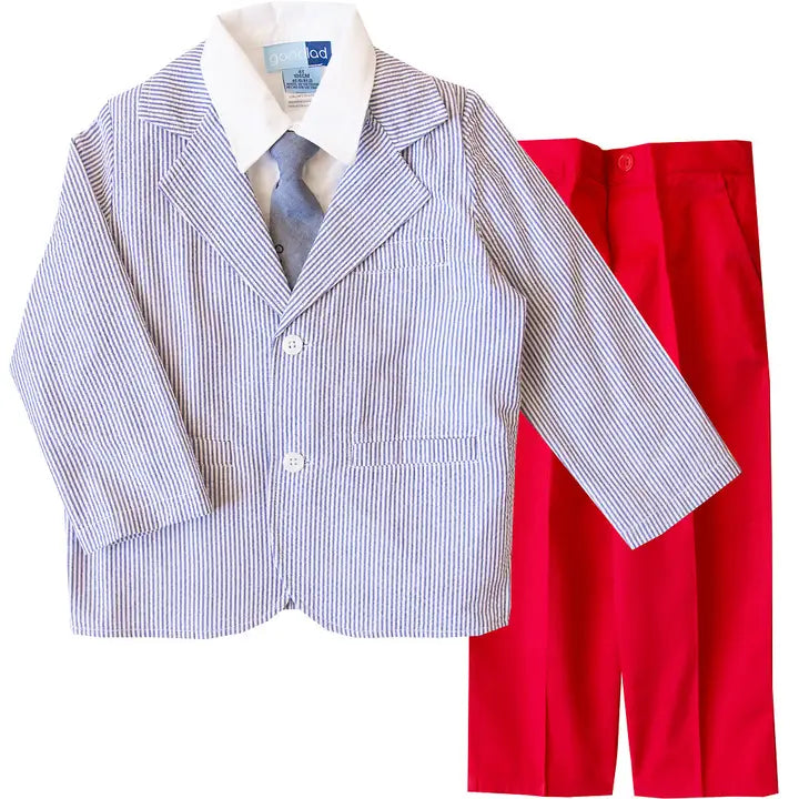 Good Lad Toddler Boys 4 Piece Suit with Red Twill Pants