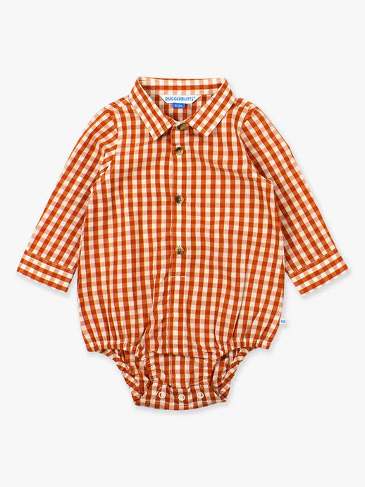 RuggedButts Baby Boys Classic Rust Gingham Long Sleeve Button Down Bodysuit