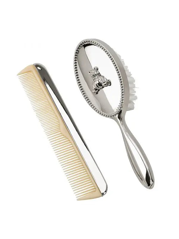 Teddy Bear Silver-Plated Brush & Comb Set