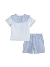 White Sailboat Tee and Blue Seersucker Shorts Set