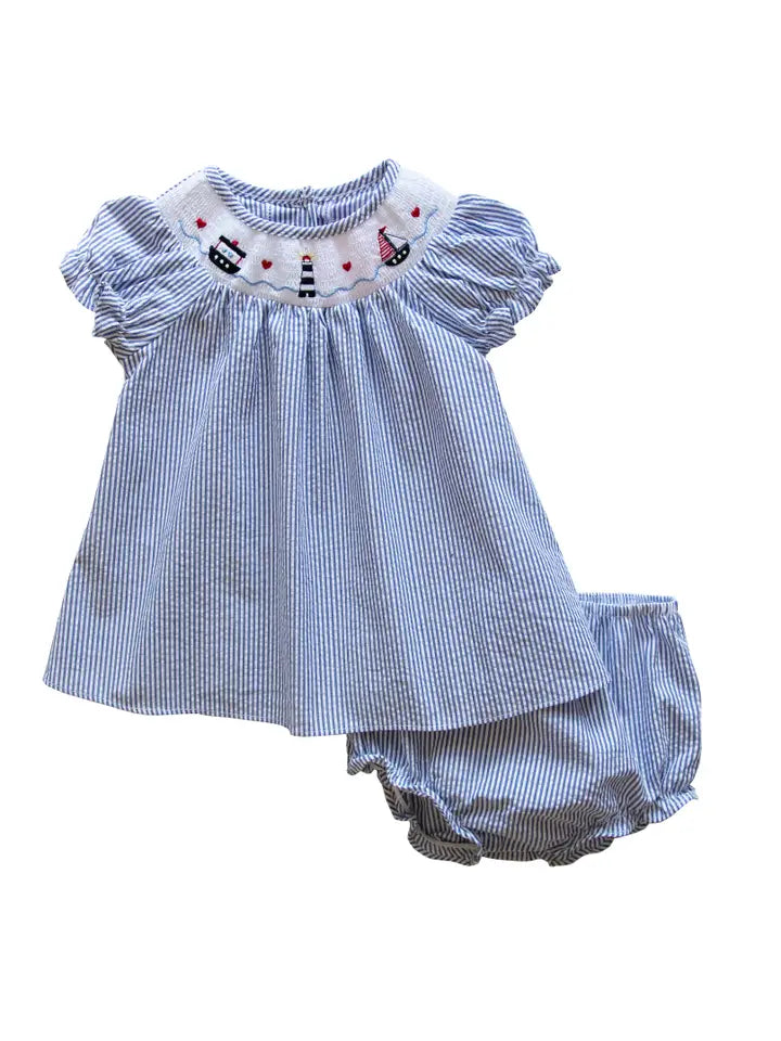 Good Lad Infant Girl Smocked Nautical Dress Blue 24M