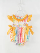 Rainbow Smocked Ruffle French Knot Baby Girl Romper