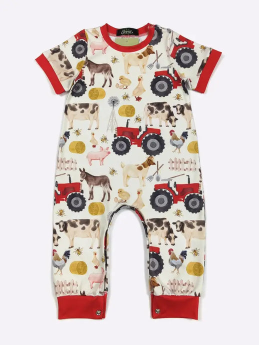 Clover Cottage Red Farm Boy Romper