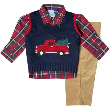 Good Lad 2/7 Boys Navy Christmas Sweater Vest Set
