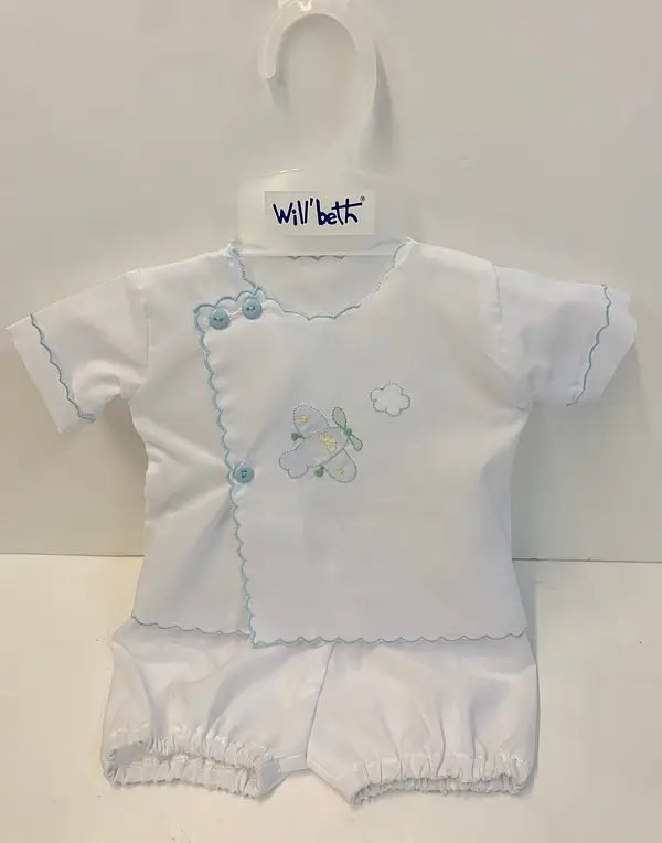 White & Blue Airplane Baby Set - Newborn