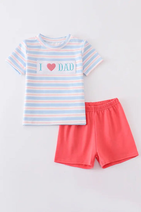 Stripe I Love Dad Embroidery Boy Set