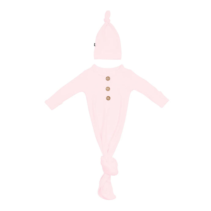 Kyte Baby Ribbed Knotted Gown with Hat Set in Sakura - Newborn