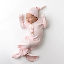 Kyte Baby Ribbed Knotted Gown with Hat Set in Sakura - Newborn