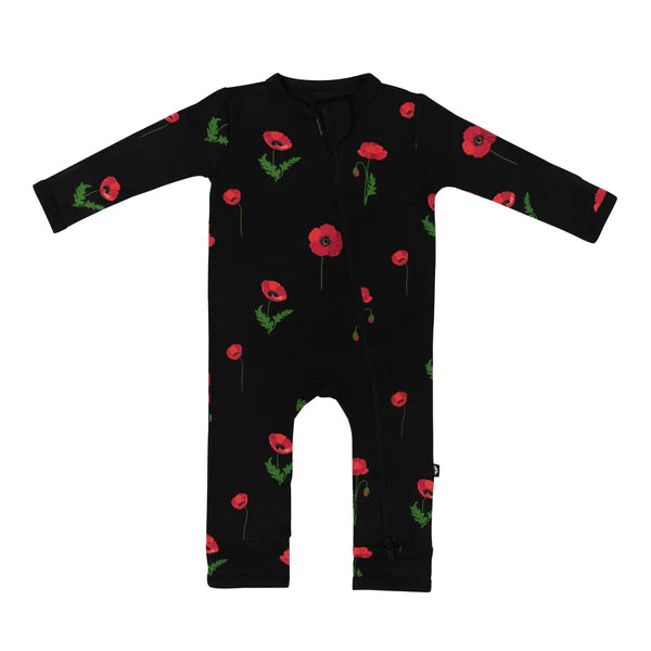 KYTE Baby Zippered Romper in Midnight Poppies