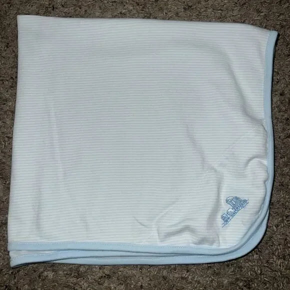 Little Me Tag Along Blanket- White/Blue Stripe Choo Choo Train