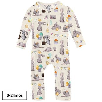 Kickee Pants Print Coverall with 2 Way Zipper in Natural Egg Hunt