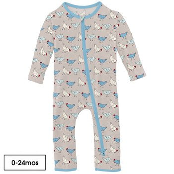 Kickee Pants Print Coverall with 2 Way Zipper in Latte Chickens