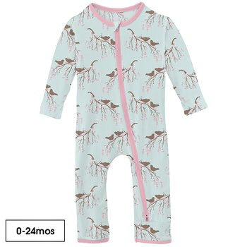 Kickee Pants Print Coverall with 2 Way Zipper in Fresh Air Bird Branch