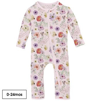 Kickee Pants Print Coverall with 2 Way Zipper in Shrinking Violet Pressed Flowers