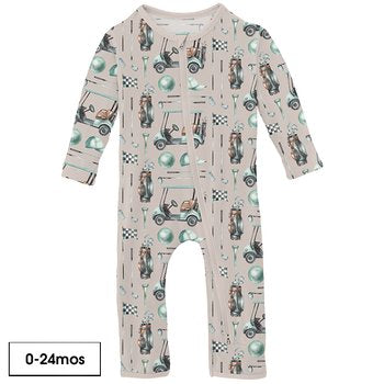 Kickee Pants Print Coverall with 2 Way Zipper in Latte Golf