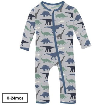 Kickee Pants Print Coverall with 2 Way Zipper in Dove Dino Museum