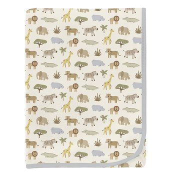 Kickee Pants Print Swaddling Blanket in Natural Mini Safari