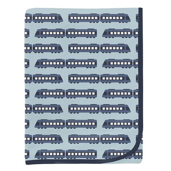 Kickee Pants Print Swaddling Blanket in Spring Sky London Trains