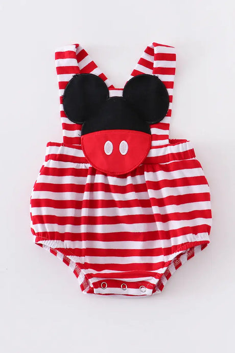 Red Stripe Mickey Mouse Applique Boy Romper