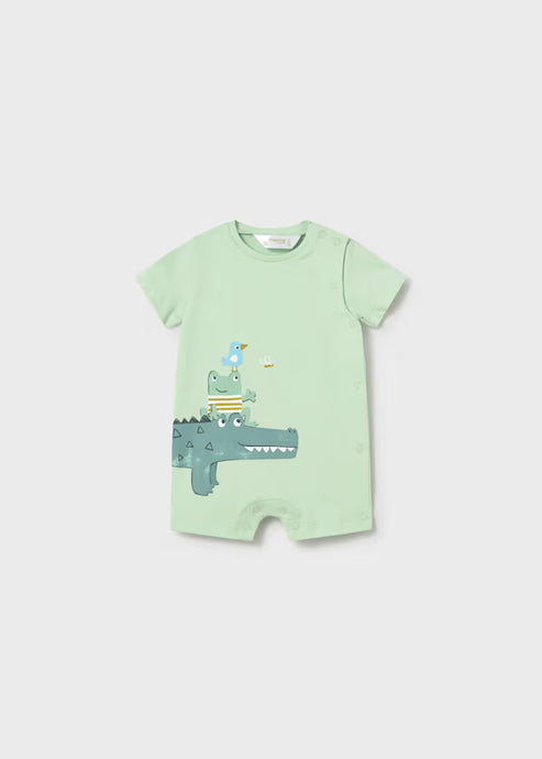 Mayoral Newborn Boy Crocodile Graphic Green Romper
