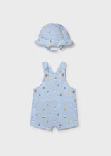Mayoral Newborn Boy Printed Dungaree and Hat Set Blue