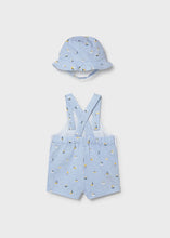 Mayoral Newborn Boy Printed Dungaree and Hat Set Blue